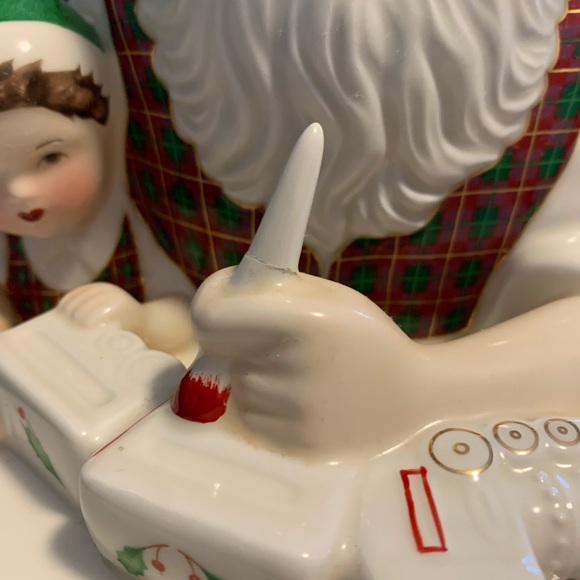 LENOX Large Cookie Jar Santa & Elf Painting Train Holiday Toy Shop Collectible! - Picture 9 of 13